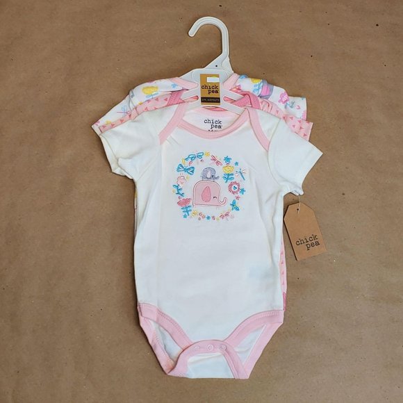 Chick Pea 3 PK Bodysuits 0-3M Pink - Picture 1 of 8